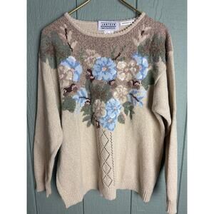 Vintage Jantzen Classics Floral Knit Sweater | Cottagecore | Embroidered | L/G